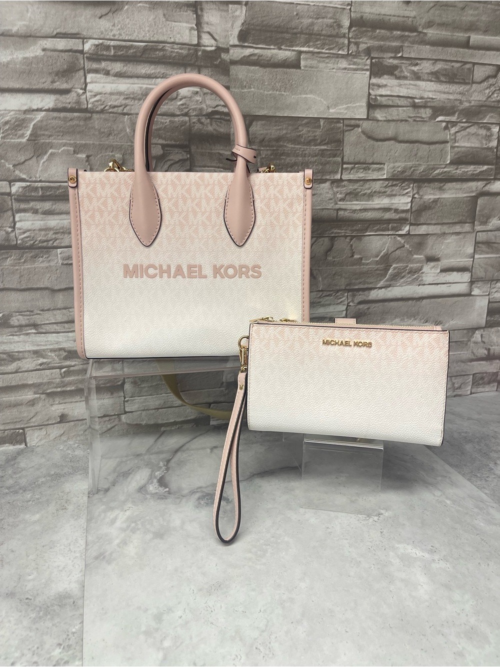 Michael Kors Mirella Small Tote & Matching Wallet Blush Pink Ombre